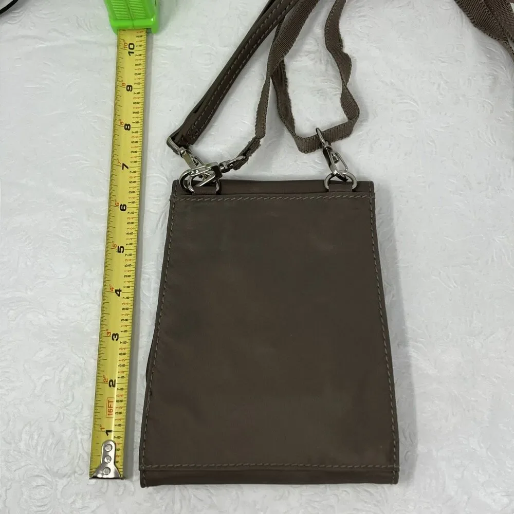 HADAKI Travel Wallet Wristlet Crossbody Strap Purse Bag Brown Taupe Unisex EUC